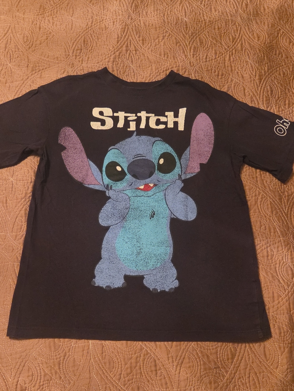 H&M Black Tee with Blue & Purple Stitch Graphic - Disney